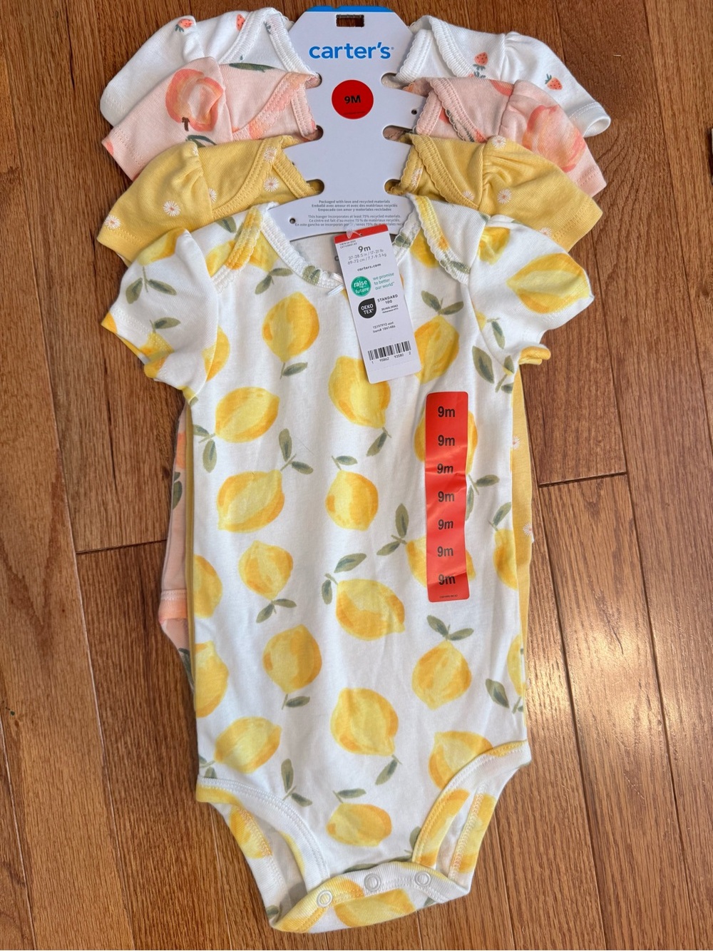 Carter's 4-pack 6-9M Fruit Print Short-Sleeve One-Piece Bodysuits Lemon Orange
